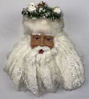 Vintage Woodland Santa Head Christmas Ornament Plastic Cloth Beard White 6.5 in.