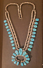 HENRY ROANHORSE, NAVAJO. Mid 1900's  Sterling/Turquoise Squash Blossom Necklace