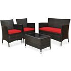 Patio Wicker Furniture Outdoor 4Pcs Rattan Sofa Garden Conversation Set Black