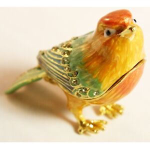 Bejeweled Enameled Animal Trinket Box/Figurine With Rhinestones-Cute Sparrow