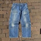 Vintage Carhartt Faded Double Knee Jeans Size 34x28.5 90s Medium Wash Buttons