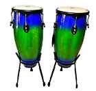 Conga Set Percussion 10 & 11  Wood Congas Double Green Blue Drum Oak Shells