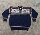 DALE OF NORWAY Blue Vintage Fair Isle Wool Knit Ski Sweater Size XL Zip