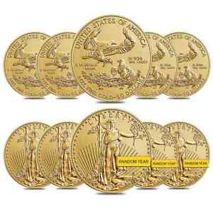 Lot of 10 - 1 oz Gold American Eagle $50 Coin BU (Random Year)