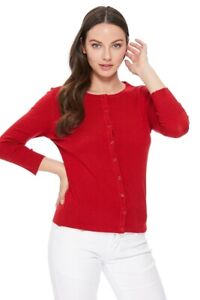 YEMAK Women's 3/4 Sleeve Crewneck Button-Down Cardigan Sweater CO079PL (1X-3X)