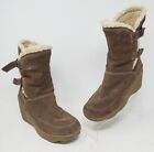Skechers Womens Wedge Boots Size 8 Tan Suede Leather Faux Fur Buckle  47599