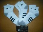 Mens NWT Adidas Quarter Ankle Socks 3prs White w/Black Foot Stripes Cushion Sz:L