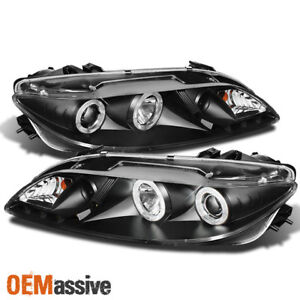 Fits 03-06 Mazda 6 Black Halo DRL LED Strip Projector Headlights W/Built-In Fog (For: 2006 Mazda 6)