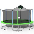 16FT Trampoline with Safety Enclosure Net, Spring Pad, Ladder, Basketball Hoop