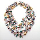 4 Strands Crystal Brushed Bead Pearl Statement Necklace Jewelry For Women Girls