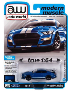 Auto World 2021 Shelby GT500 Carbon Fiber Track Pack Blue 1:64 Scale AWSP114A
