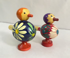 Lot 2 Vintage Folk Art Wooden Bird Whistle hand carved and hand painted