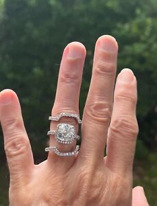 3 Carat $250 Platinum Cushion Cut Ring with Guards, Size 4.5