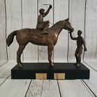 Vintage Bronze Race Horse With Jockey Kentucky Derby Horse Racing Art Sculpture