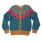 Caren Sport Womens L Colorful Knit Cardigan Sweater Button Up Nordic Teal Multi