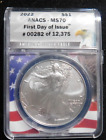 2022 anacs ms70   american silver eagle first day of issue #00282 of 12,375