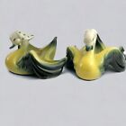 Hull USA Ceramic Swan Planters Green Yellow Polka Dot Bandana Matching Set of 2