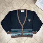 Vintage Bugle Boy Black Brown Pattern Acrylic Knit Cardigan Sweater Size XL