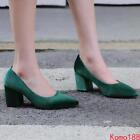 Womens Velet Chunky heel pointed toe slipp on wedding party pumps Shoes