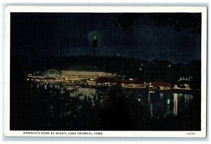 c1930's View Of Arnold's Park At Night Lake Okoboji Iowa IA Vintage Postcard