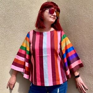 NWT Anthropologie Striped Rainbow Bell Sleeve Top