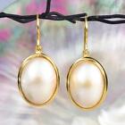 Earrings White Mabe Pearl Oval & 18K Gold Vermeil over 925 Sterling Silver 6.04g