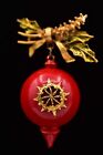 Vintage Christmas Ornament Pin Brooch Red Enamel Gold Tone Holiday 1980s Bin5B