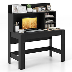 Modern Home Office Workstation PC Laptop Table Desk with Hutch for Small Space