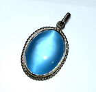 15.26 Gm Sea Blue Cats Eye 925 Sterling Silver Pretty Pendant For all Occasion