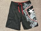 Famous Stars And Straps Red Black Board Surf Shorts Size 32
