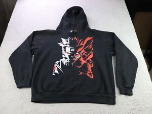 Y2K NARUTO Shippuden Anime Uzumaki Fox Black Graphic Hoodie Sweatshirt Mens M