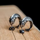 925 Sterling Silver Lucky Koi Fish Punk Vintage Retro Gothic Ear Studs Earrings