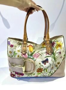 Gucci Shoulder bag Womens Horsebit Floral Canvas Leather Logo 137385