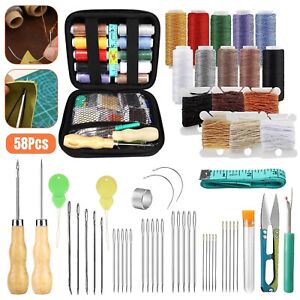 58pcs Leather Thread Stitching Needles Awl Hand Tools Kit for DIY Sewing Craft