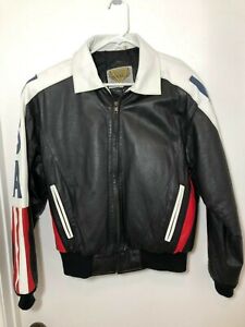Vintage Leather USA Flag Jacket S Bomber Style Phase 2 Mens