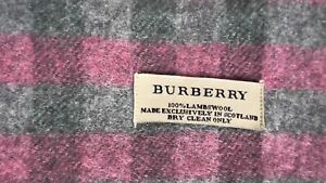 Burberry 100% Cashmere Scarf Grey & Pink Check Scarf Long