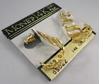 NOS Vintage 90s MONET Open Cut Gold Tone J Hoop 14K Post Pierced Earrings 74T