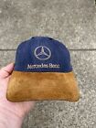 Vintage 90s Mercedes Benz Strap Back Hat Cap Navy Blue Brown Suede Made In USA