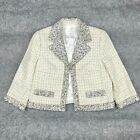 Escada Jacket Womens 40 Ivory Silver Beaded Blazer Embellished Wool Short Lined