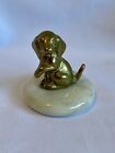Vintage Solid Brass Dog Figurine Paperweight On Marble Base