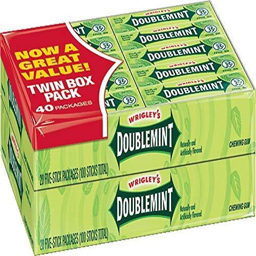 Wrigley's Doublemint Gum 2/20 Pack Boxes 5 Pieces Per Pack Total 200 Pieces