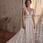 Sexy Boho Wedding Dresses Spaghetti Straps Lace Backless A Line Beach Bride Gown