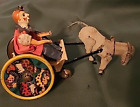 Rare Antique LEHMANN BALKY MULE Donkey Cart Clown German Wind Up Tin Toy