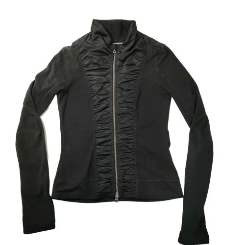 Stella Mccartney Adidas Black Ruched Fleece Thumb Hole Track Jacket Women Small