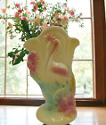 Vtg Hull Pottery 8.5 Art Deco Heron Crane Hibiscus Vase 85 USA yellow pink green