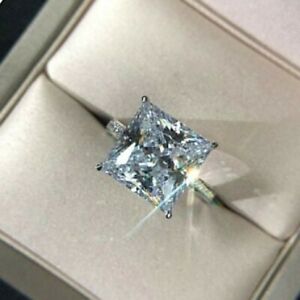 925 Silver Ring Women Fashion Princess Cut Cubic Zircon Party Jewelry Sz 6-10