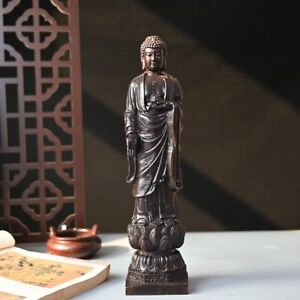 Amida Nyorai Standing Statue, Natural Wooden Amida Buddha, Wooden Carved Buddha