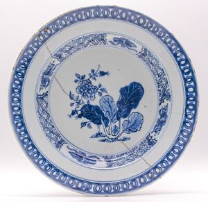 New ListingChinese Cabbage Blue & White Plate Bai Chai Porcelain Qing Qianlong (1736-1795)