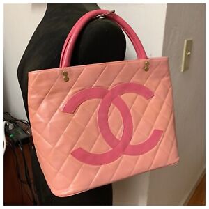 Authentic Vintage Chanel Medallion Pink Caviar Leather Women Tote Bag