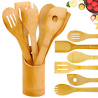 Bamboo Wooden Kitchen Cooking Utensils Set 6 Pcs Spoons & Spatula and 1 Holder,